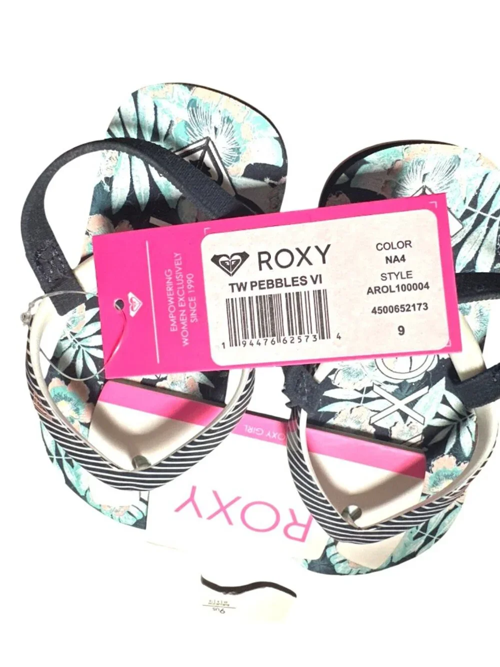 Roxy Size 9 Toddler Green Pink Black Tropical Print Sandals Elastic Beachwear